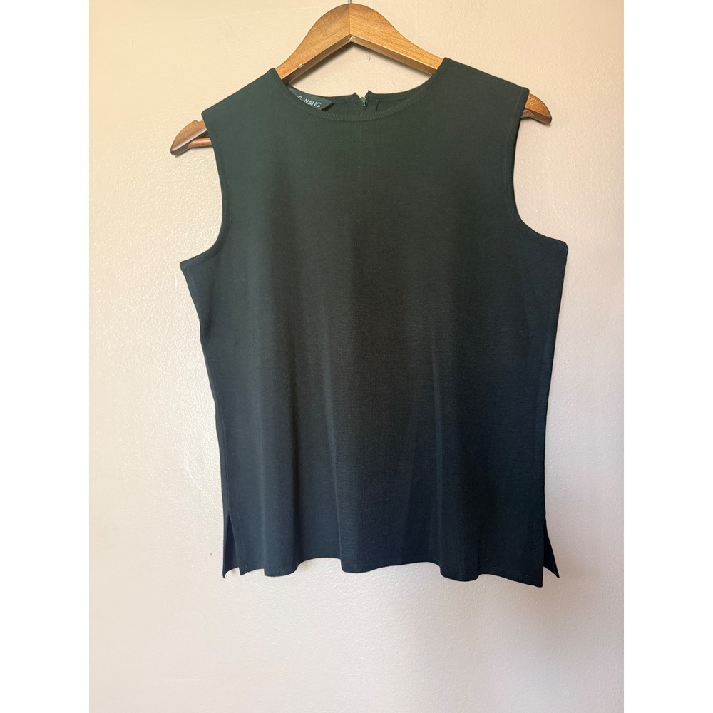 Ming Wang Size Medium Black Sleeveless Knit Shell Top Zipper Back Acrylic Blend